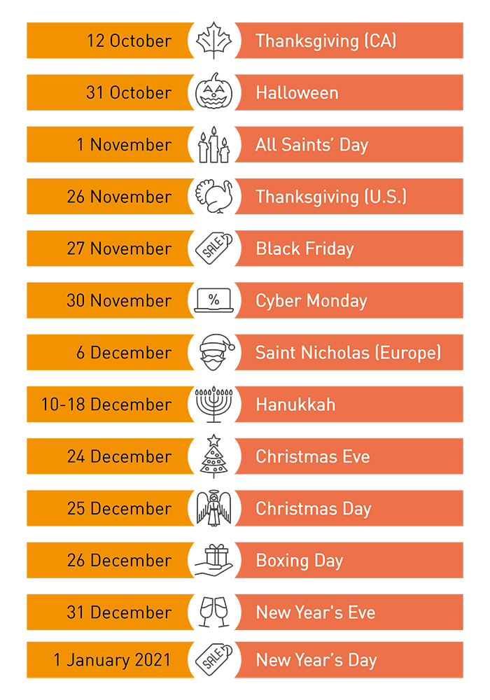 Holiday season 2020 calendar