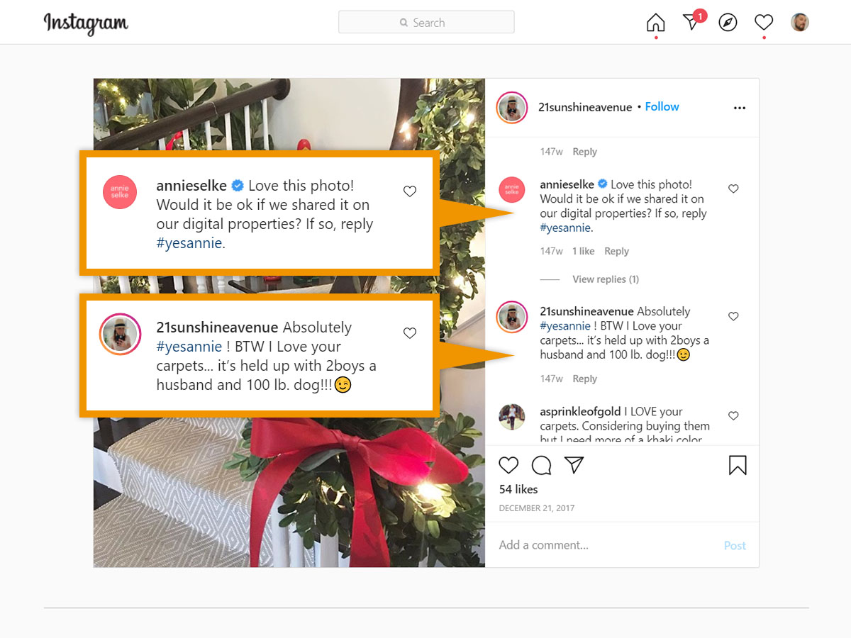 holiday-e-commerce-ugc-images-on-a-product-page-annie-selke-07 Obtaining the customer's consent for the use of the image by the brand