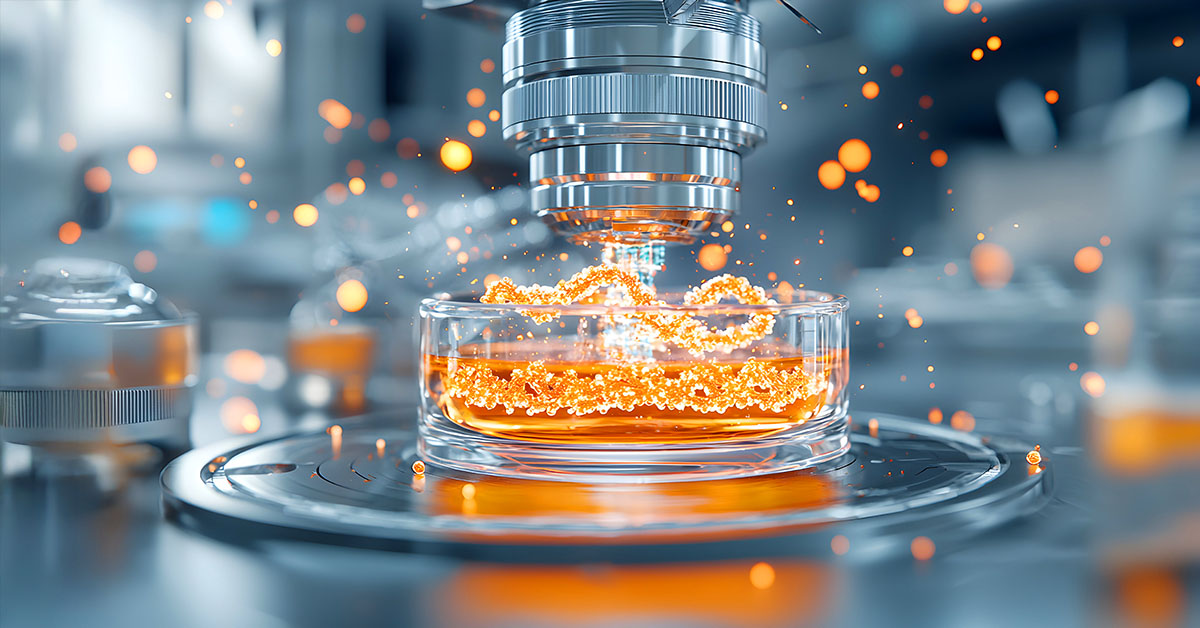 A futuristic scientific setup examining a chemical substance pos AI in pharma - illustrative image