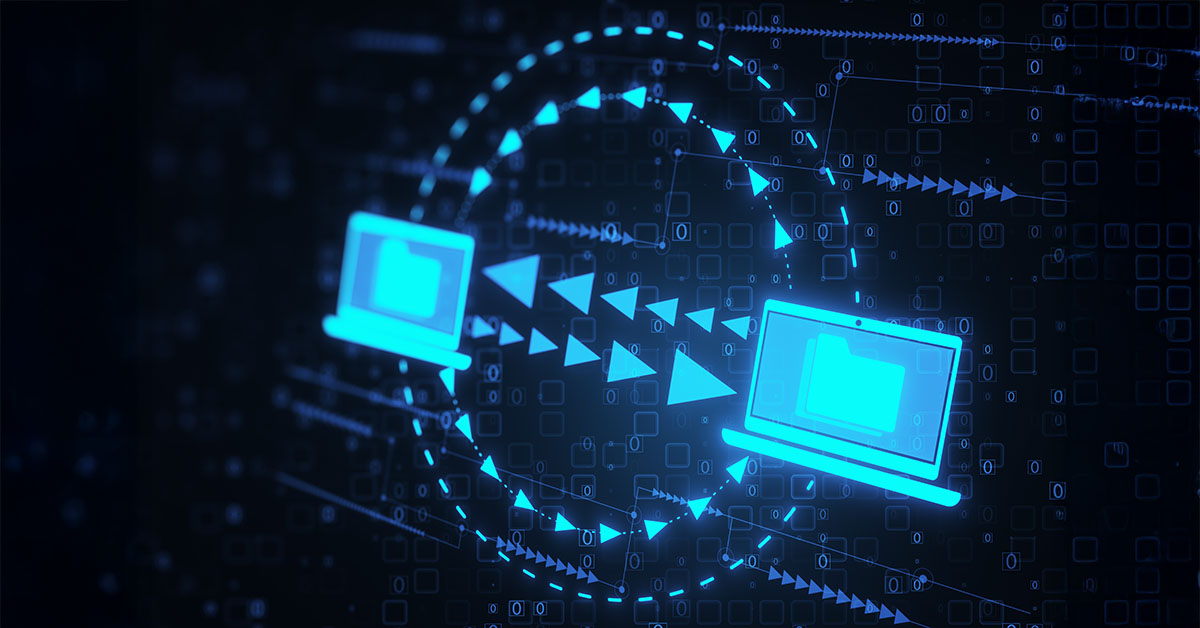 An image depicting the concept of data exchange between companies.